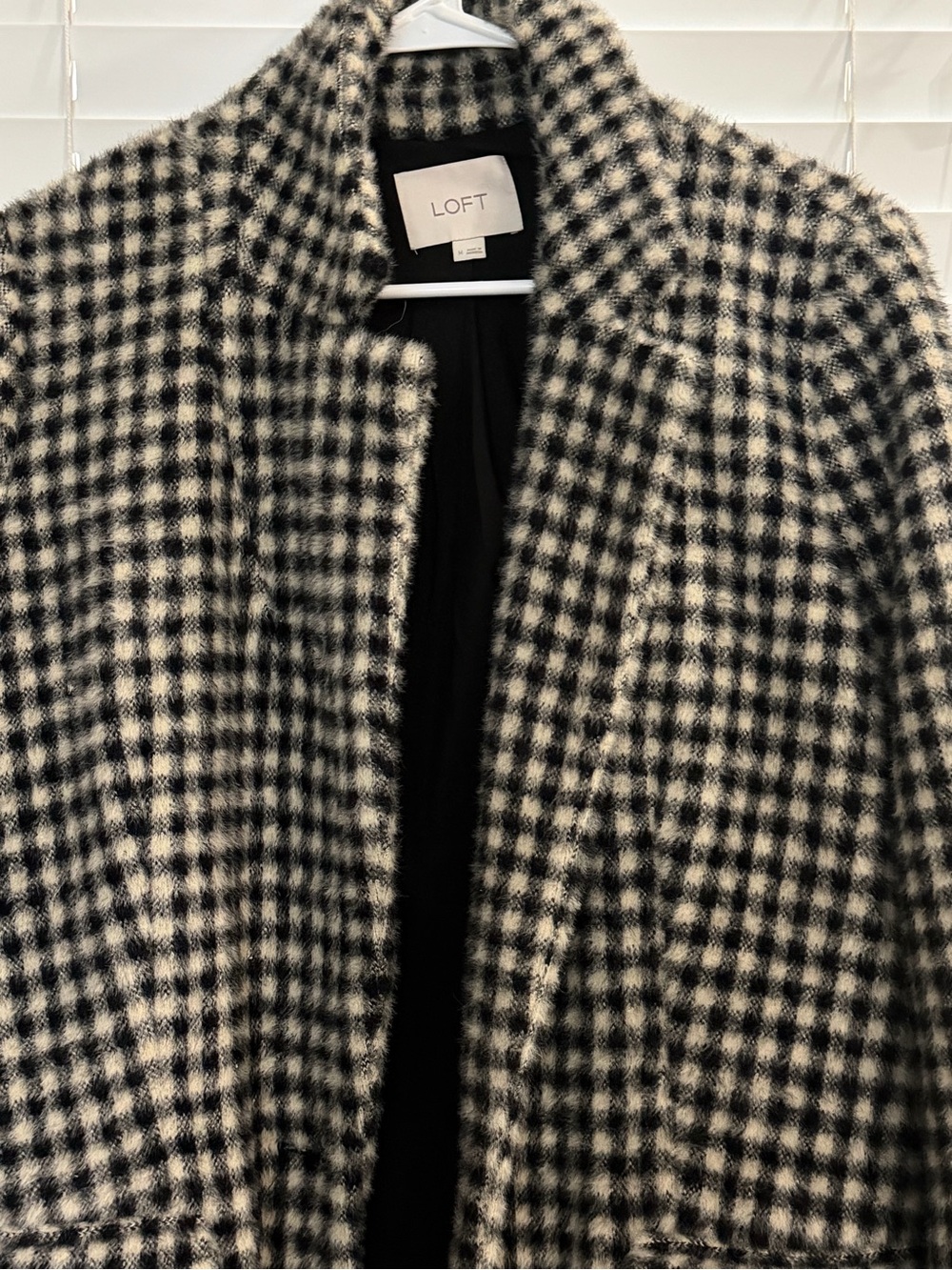 LOFT Black and White Check Pea Coat